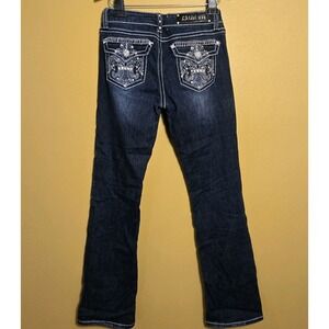 La Idol Distressed Jeans Y2K Womens Rhinestone 30x34 Straight Leg Indie Sleaze Y